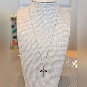 Moissanite Delicate Silver Dragonfly Pendant Necklace NWT
